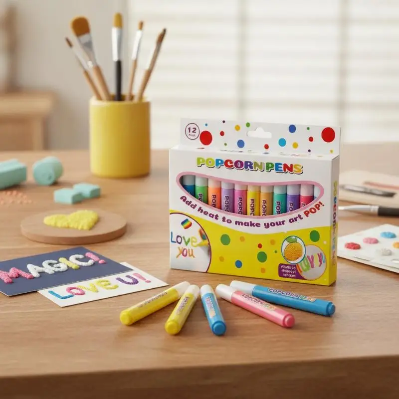 Puffy Popcorn 3D Art Marker Set 6/12 Colors Bubble Painting Pen Non-Toxic for Kids Handcraft DIY Drawing Birthday Gift