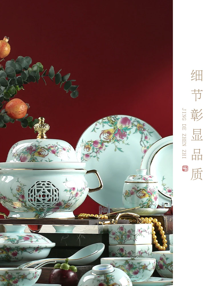 Color Glaze Ceramic Tableware Set Chinese Household Bowls and Dishes Bowl Set Plate Manual Painting Golden Enamel