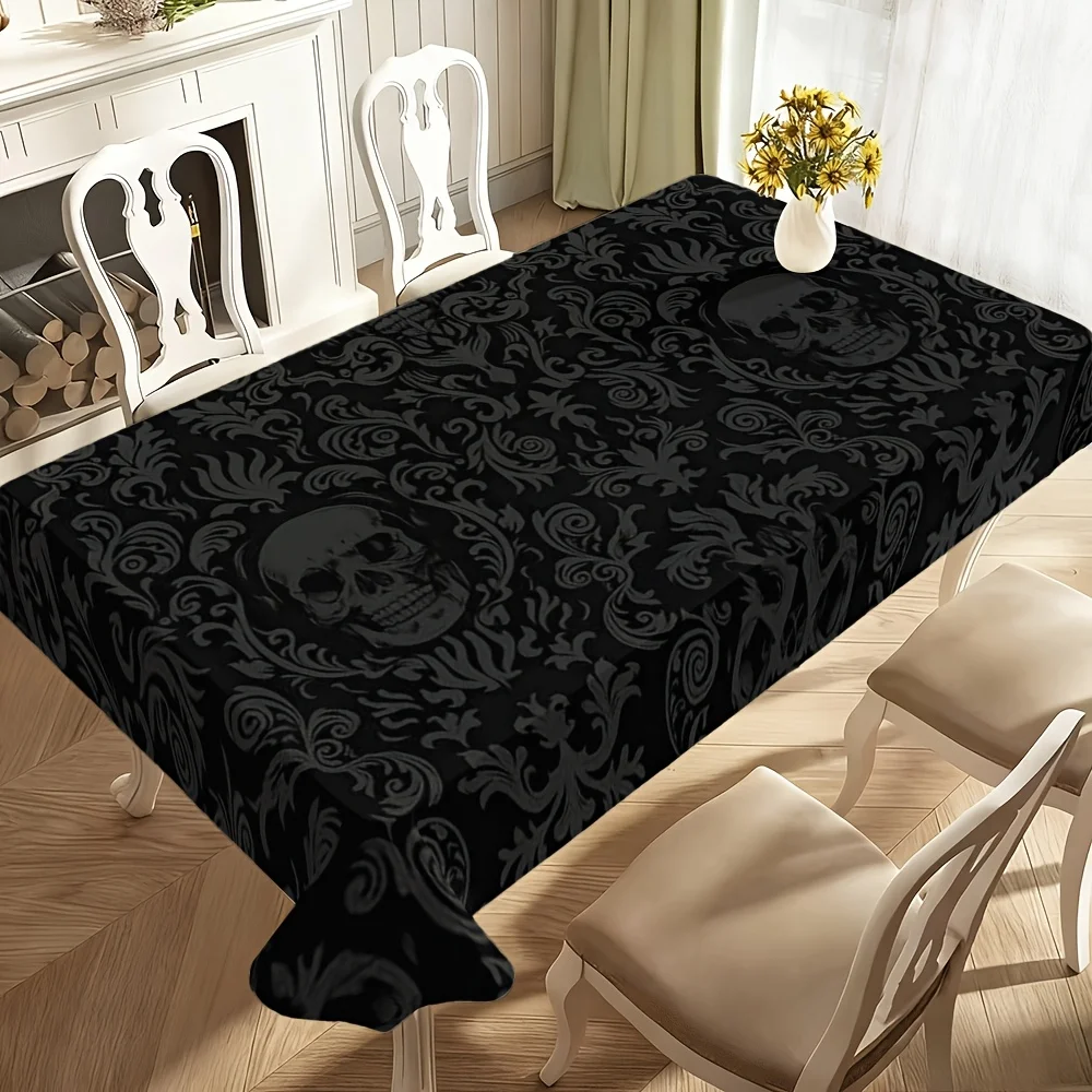 [jit] 1pc High-end versatile spring style. Black gothic-style skull and scroll pattern. Tablecloth 2D FLAT art..zyc