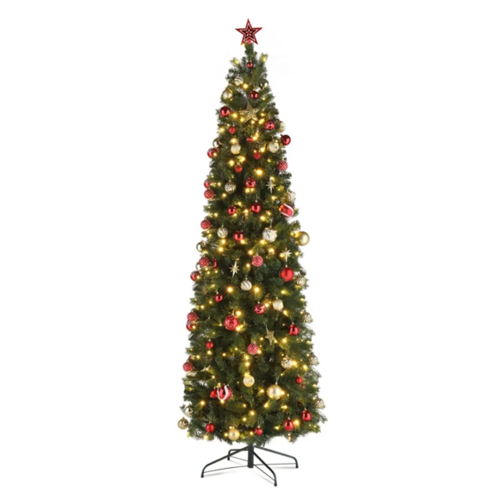 

350 Lights Warm Ribbon Colorful 10 Patterns 1090 Branches Round Heads Pencil Shape Automatic Tree Structure PVC Christmas Tree