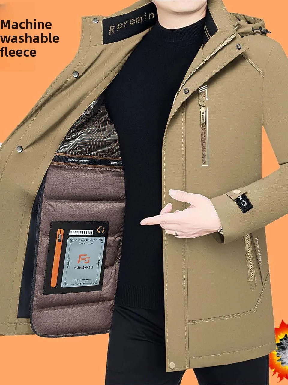 

Thiened Removable Inner Hooded down Jaet Luxury Winter New Sle for Middle-aged Men Faionable Casual Warm Coat