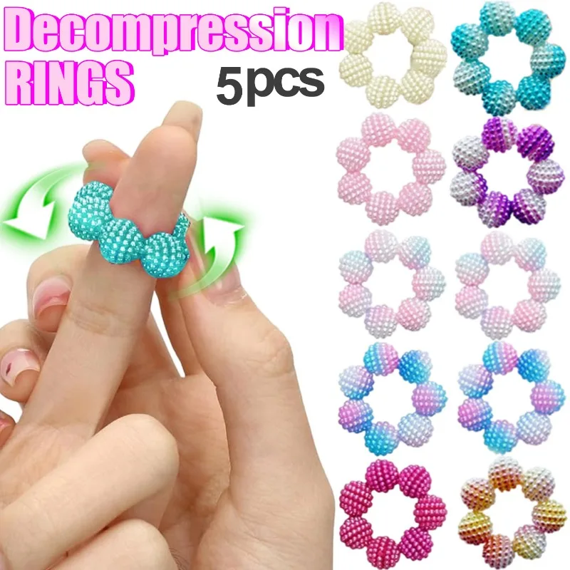 5Pcs Set Stress Relief Finger Anxiety Rings for Women Men Adjustable Sensory Spiky Bead Relax Calming Fidget Finger Massager