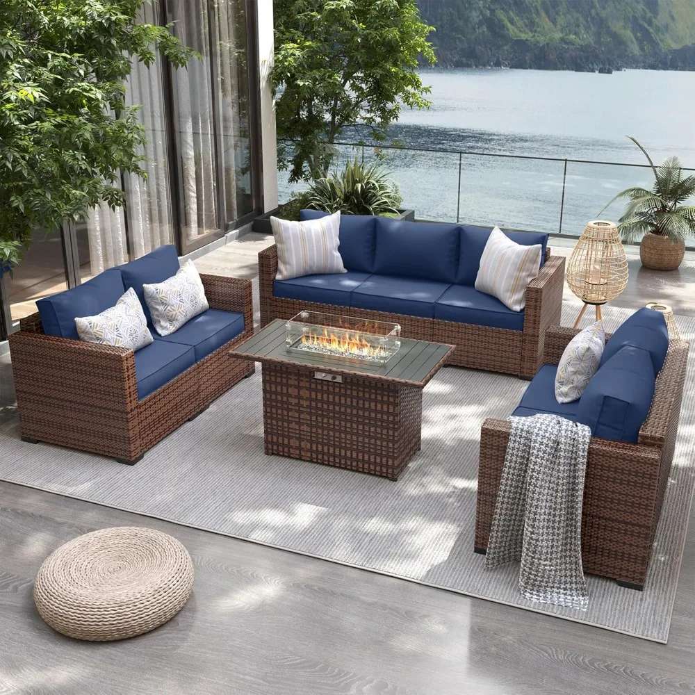 

Outdoor sofa set of 4, outdoor patio furniture with storage coffee table, oversized armrests wicker patio set with cushions