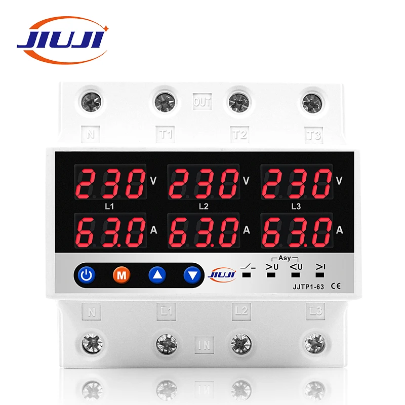 

3 Phase 3P+N Din rail Voltmeter Ammeter adjustable Over and Under Voltage current limit protection Monitor Relays Protector