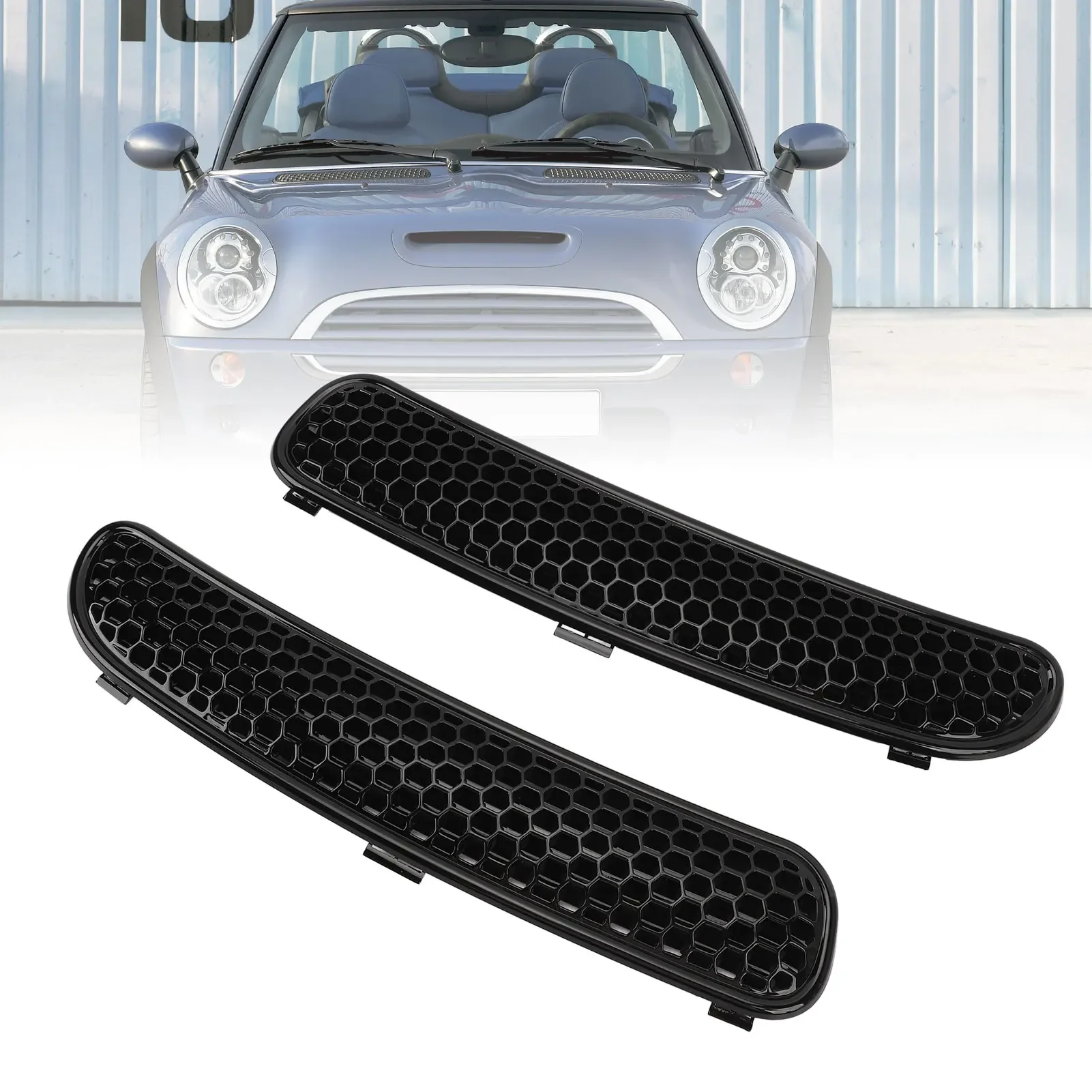 Glossy Black Front Hood Vent Air Grille Trim, Car Hood Vent Grille Cover, 51137122506 51137122505 For Mini R50 R53 Cabrio R52