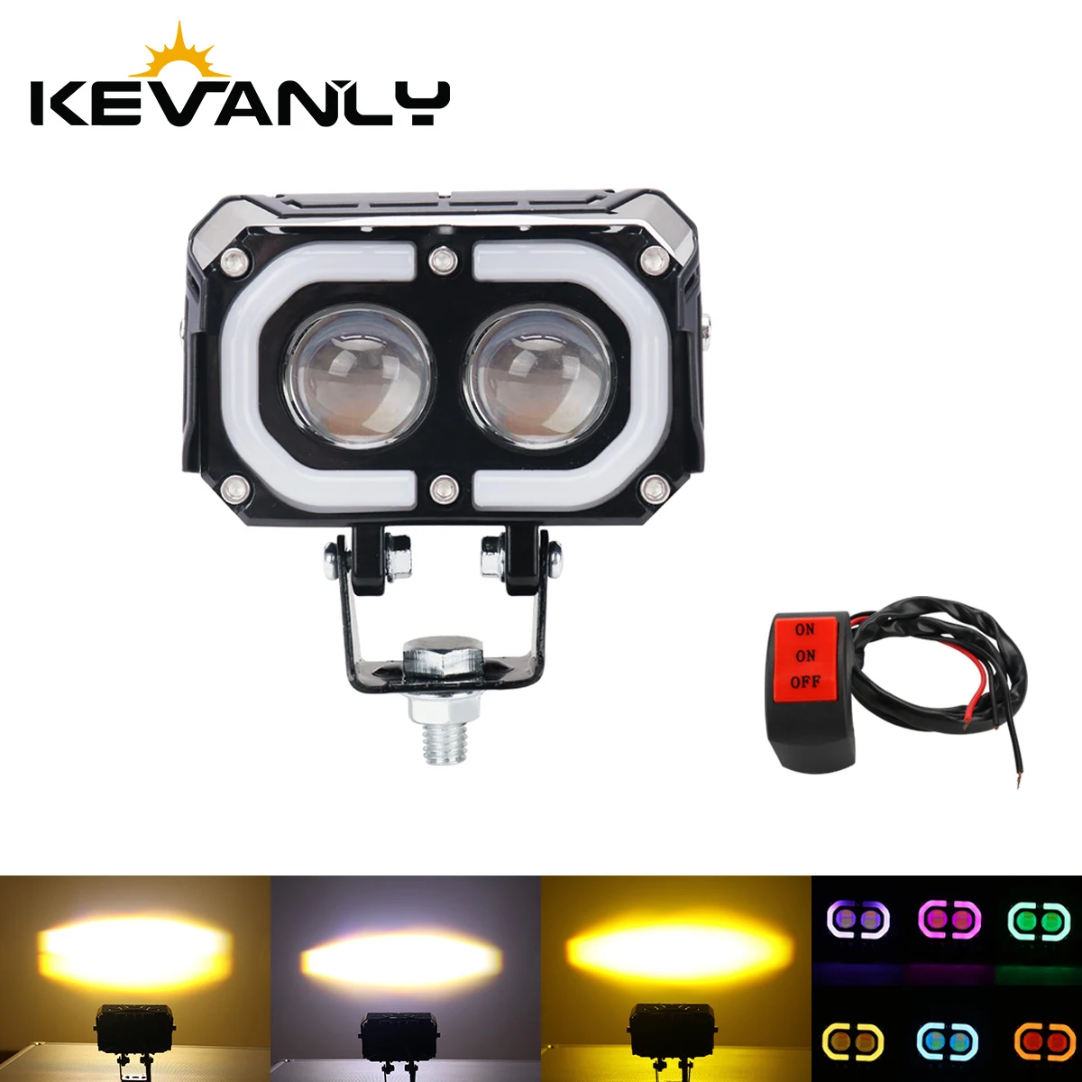 1PCS Universal 12V Motorcycle Spotlights Headlight Dual Lens White Yellow High/Low Beam RGB Angel Eyes LED Driving Lights