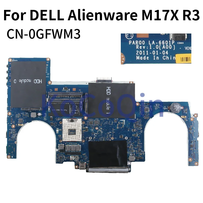 

PAR00 LA-6601P For DELL Alienware M17X R3 Notebook Mainboard LA-6601P CN-0GFWM3 0GFWM3 HM67 DDR3 Laptop Motherboard Full Tested