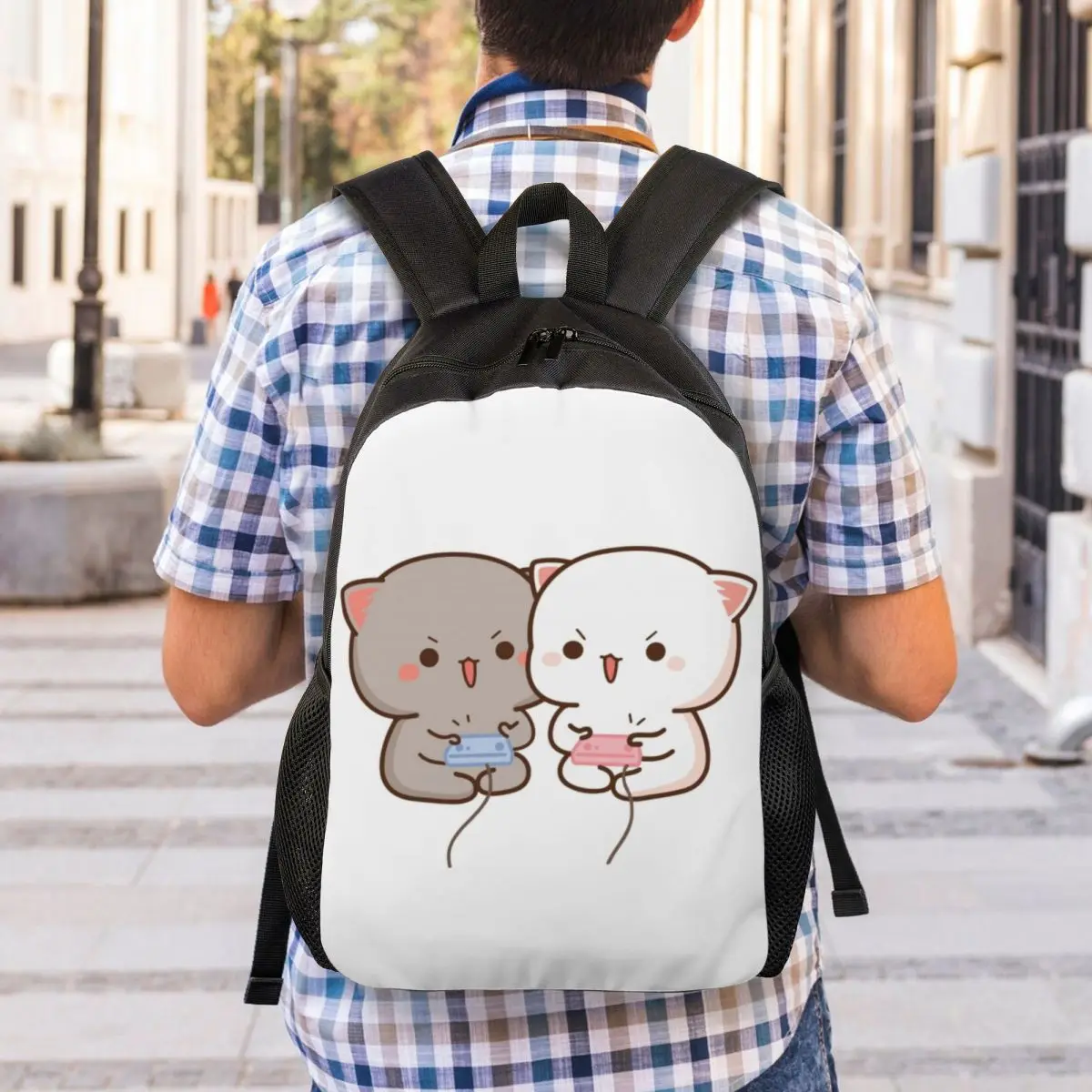 Mochilas de juegos de Mochi Cat Peach y Goma para hombre y mujer, resistentes al agua, mochilas escolares y universitarias con estampado