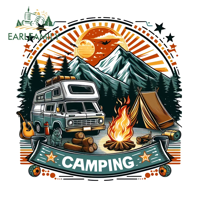 EARLFAMILY Camping Item Car Stickers Fashionable Windshield Light Switch RV Decals Waterproof Car Decoration Accessories
