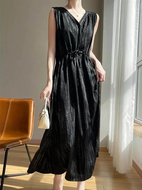 Ele Svel Satin Dr Vita snellente Casual Estate Nuovo Sle Vaion Lungo Dr Vita alta Abito a trapezio rotondo Ne