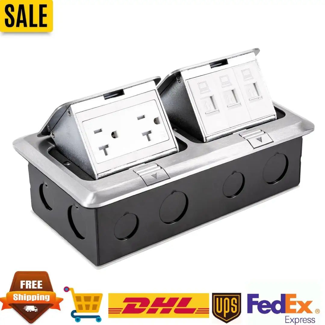 

Выдвижная напольная розетка с 2 разъемами США по 20 А и 3 портами LAN Выдвижная напольная коробка Алюминиевый железный водонепроницаемый, безопасный для детей для домашнего офиса