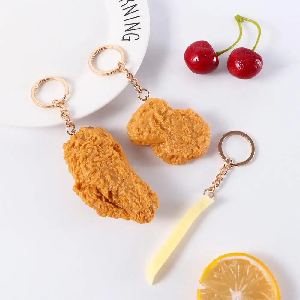 Funny Fried Chicken Legs Chicken Nuggets French Fries Fried Chicken Food Pendant Imitation Food Keychains Key Chains Key Rings