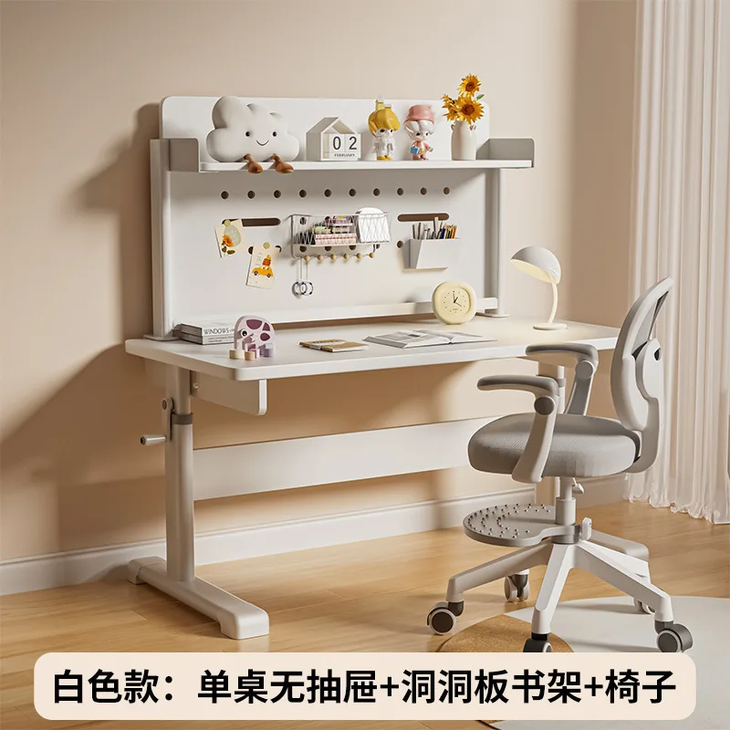 New solid wood children's study table, lifting hole board writing table, bookshelf chair set