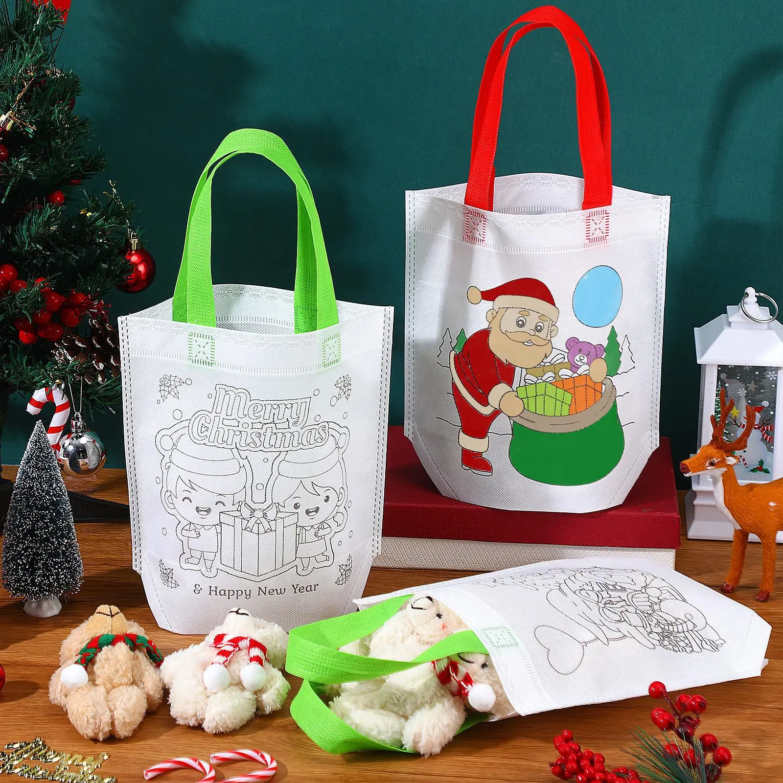 5PCS Cute Coloring Christmas Goodie Bags Birthday  Party Favor Bags   DIY Painting  Party Gifts  Bags Random pattern