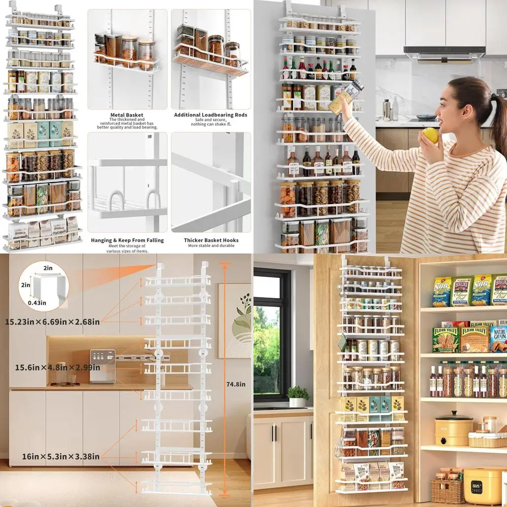 

Органайзер для кладовой на дверь, 9-ярусный органайзер на дверь с регулируемыми корзинами, металлическая подвесная полка для специй или органайзер для кладовой