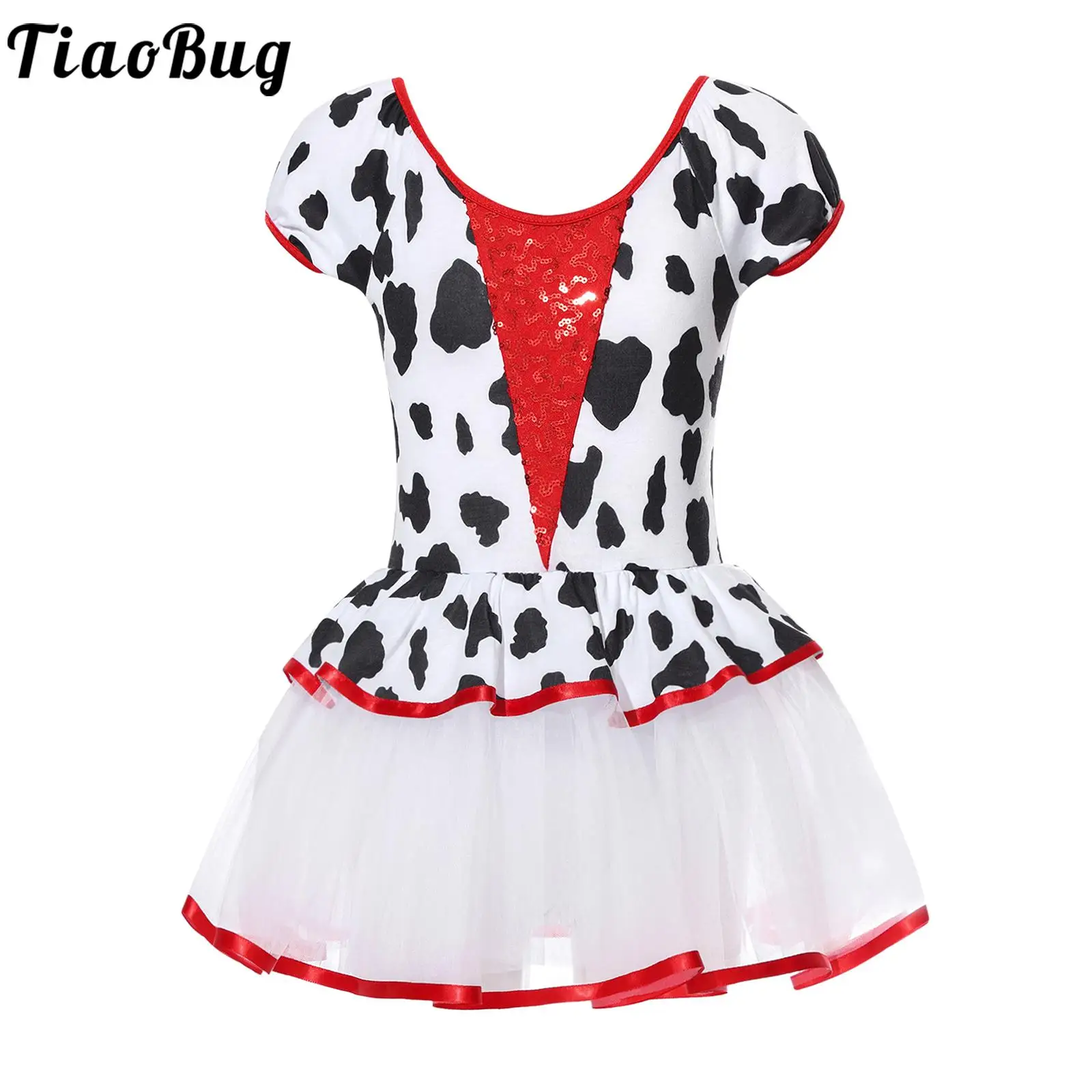 

Kids Girls Ballet Dance Dress Halloween Cosplay Costume Carnival Performance Dress Up Short Pouf Sleeve Print Sequins Tutu Dress