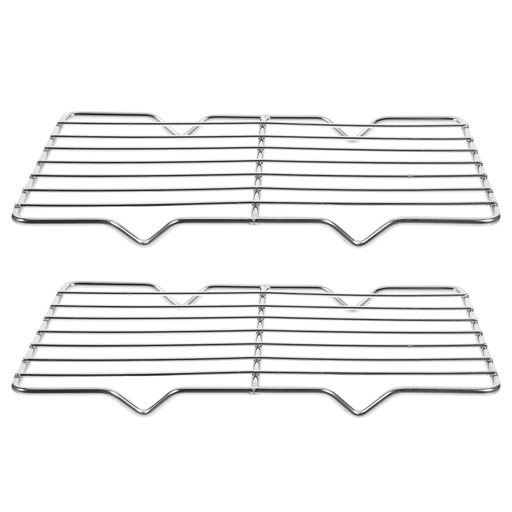 

2pcs Stainless Steel Cooling For Baking Bread Cookie Drying Roasting Bbq Grill Oil Dripping Wire Cooking Rack Oven Baking Sheet