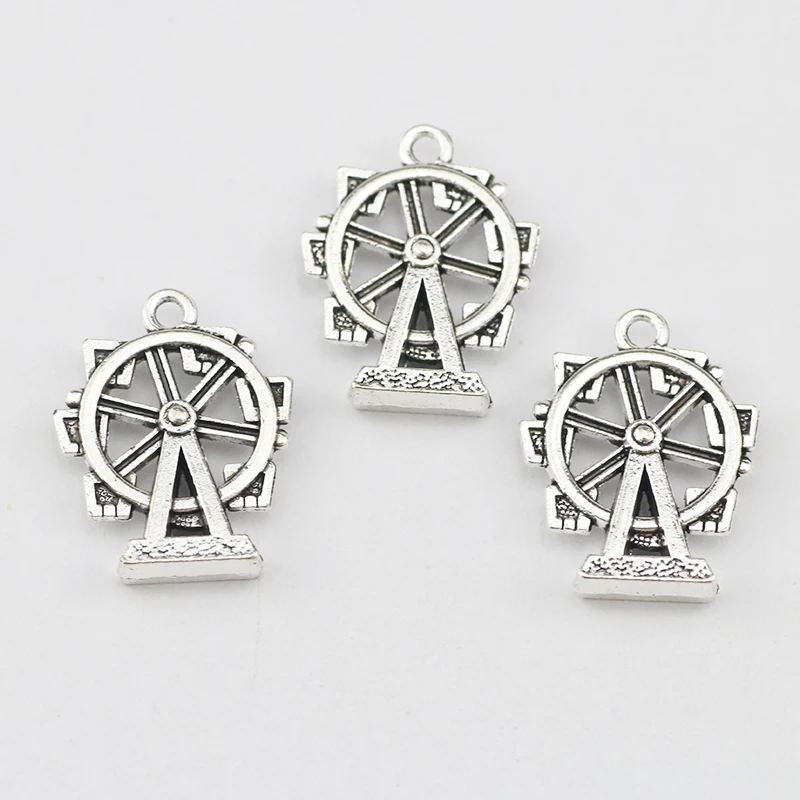 Newest 10Pieces 17*22mm Mixed Alloy Antique Silver Color Ferris Wheel Charms Keychain Pendant Accessory For DIY Jewelry Making