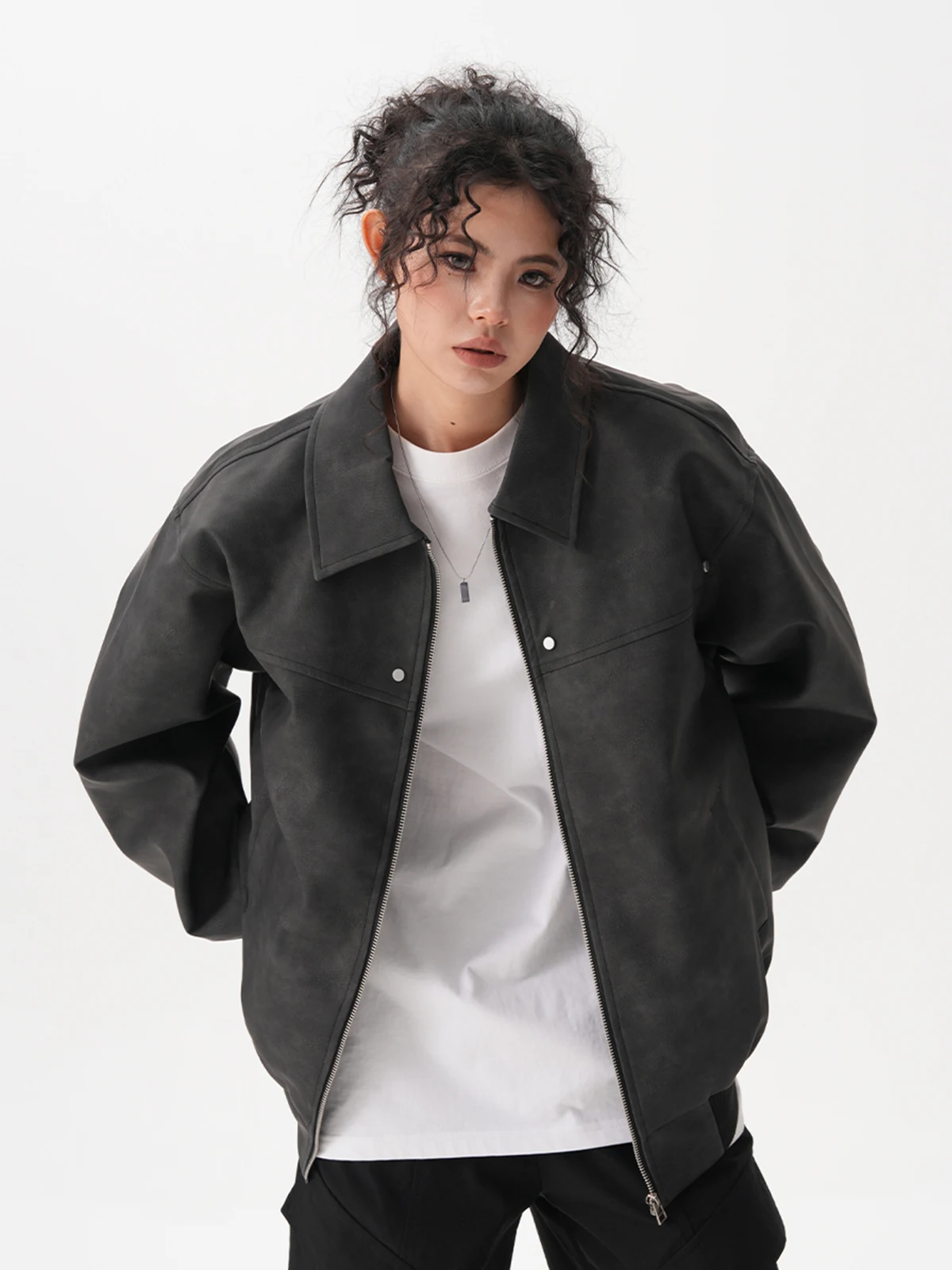 Damen Lederjacke Herbstmantel Vintage Motorradjacken Y2k Mustang Mäntel Harajuku Schwarz Goth Outfits 2000er Winter Oberbekleidung