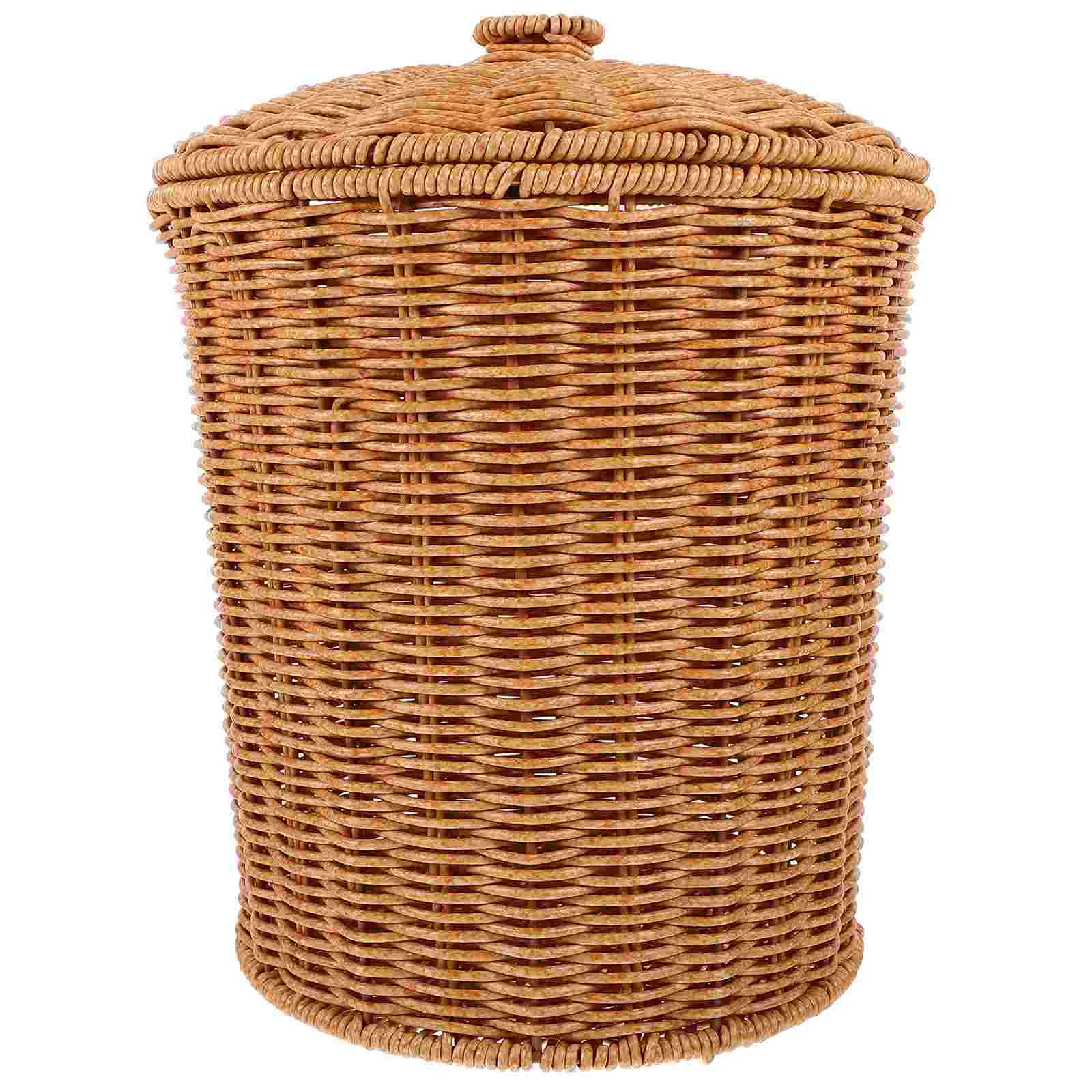 Trash Can Wicker Storage Litterbox Waste Woven Laundry Trash Cans Rattan Boho Laundry Basket White Garbage Hamper Clothes Lid