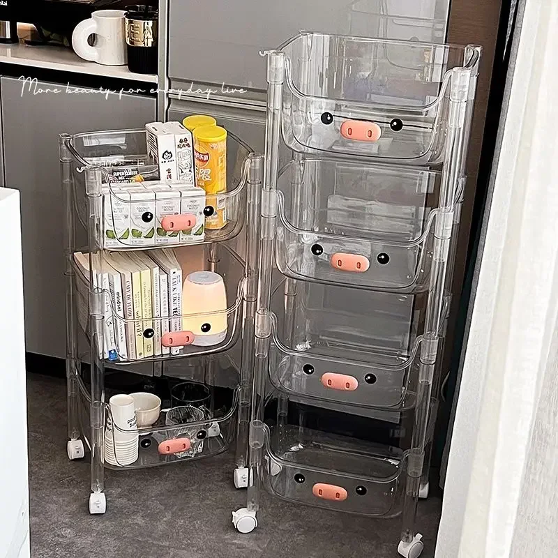 

Cute Movable Trolley Storage Rack Home Living Room Snacks Toys Books Storage Rack Kitchen Seasoning Bottle Clutter Organizer