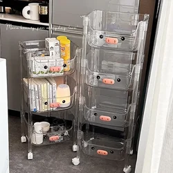 Cute Movable Trolley Storage Rack Home Living Room Snacks Toys Books Storage Rack Kitchen Seasoning Bottle Clutter Organizer