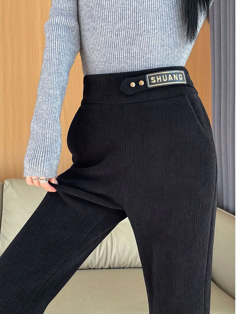 Winter Warm Plush Wide Leg Velvet Pants Elegant Chic High Waist New Women Trousers Casual Loose Thicken Straight Spodnie 2023