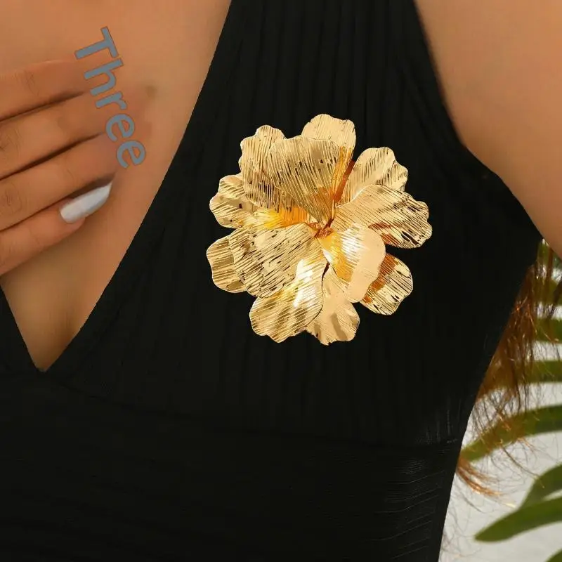 Broches de Flores Doradas de Lujo para Mujer, Brillantes, Hechos a Mano, Detalle Único, Complemento para Desfiles de Moda, Festivales, Conciertos