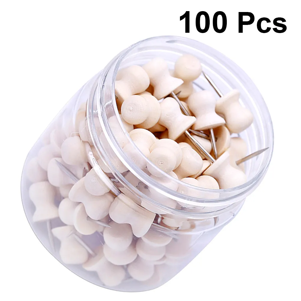 100Pcs Wood Push Pins Thumb Tacks for Cork Board Bulletin Board Drywall Office School Home Decoration Creative DIY Map Poster