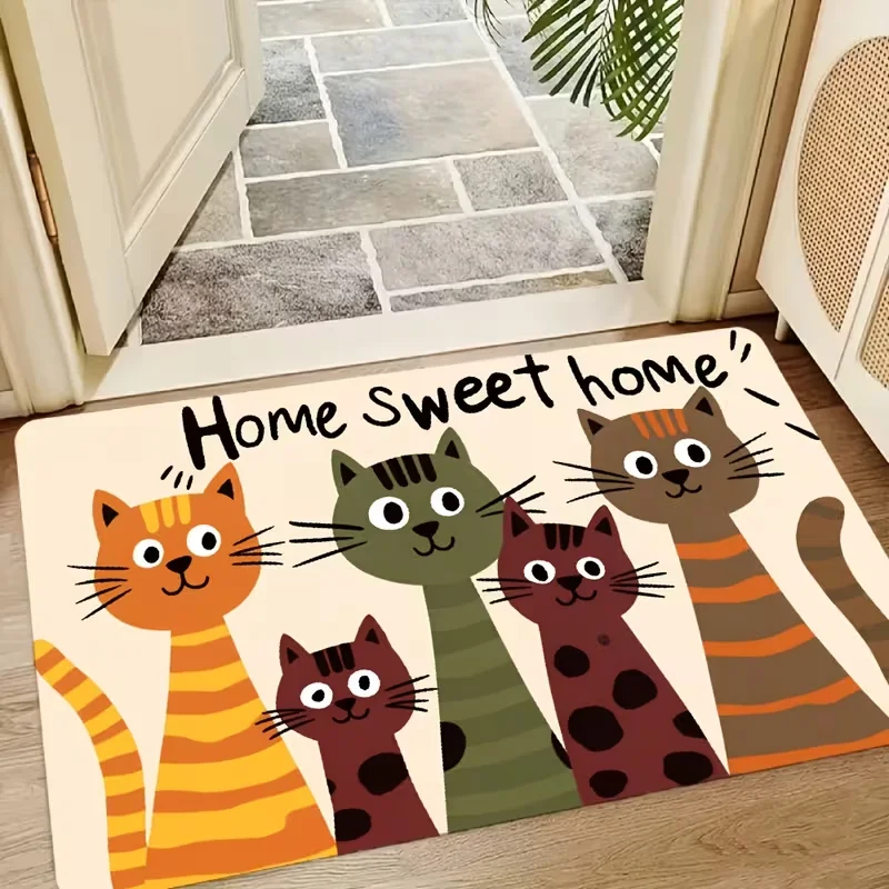 Cartoon Multi Cat Home Sweet Home Doormat Anti Slip Floor Mat Cute Kitten Pet Lover Front Door Mat Entryway Home Decor Rug