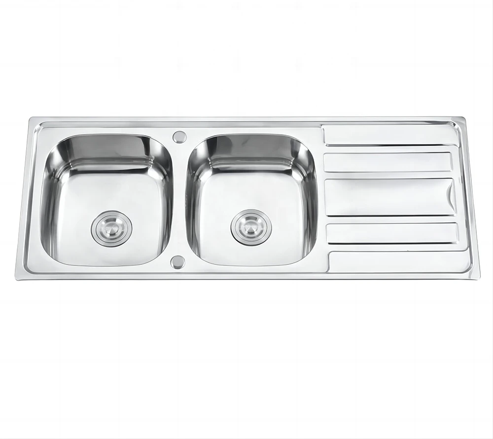 Hot traditional 201 Stainless steel 120*50cm 150*50cm Machine Kitchen sink above Counter Double bowl Wash vegetables basin