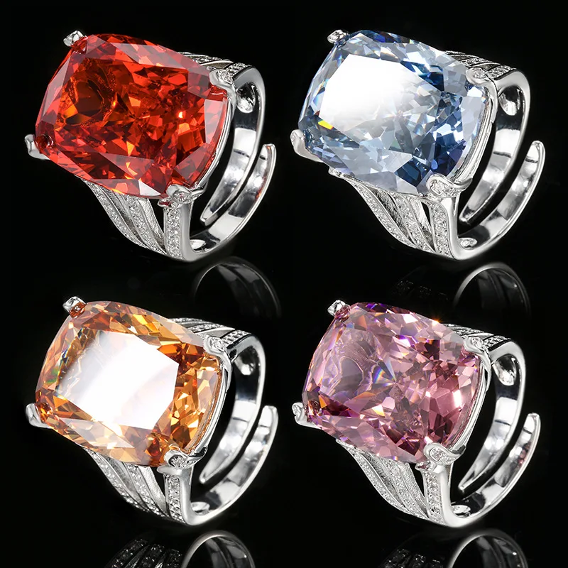 Luxury Prong Setting Oval Gemstone Adjustable Rings for Women Red Blue Orange Pink Stones with Elegant Design Fashion Jewelry