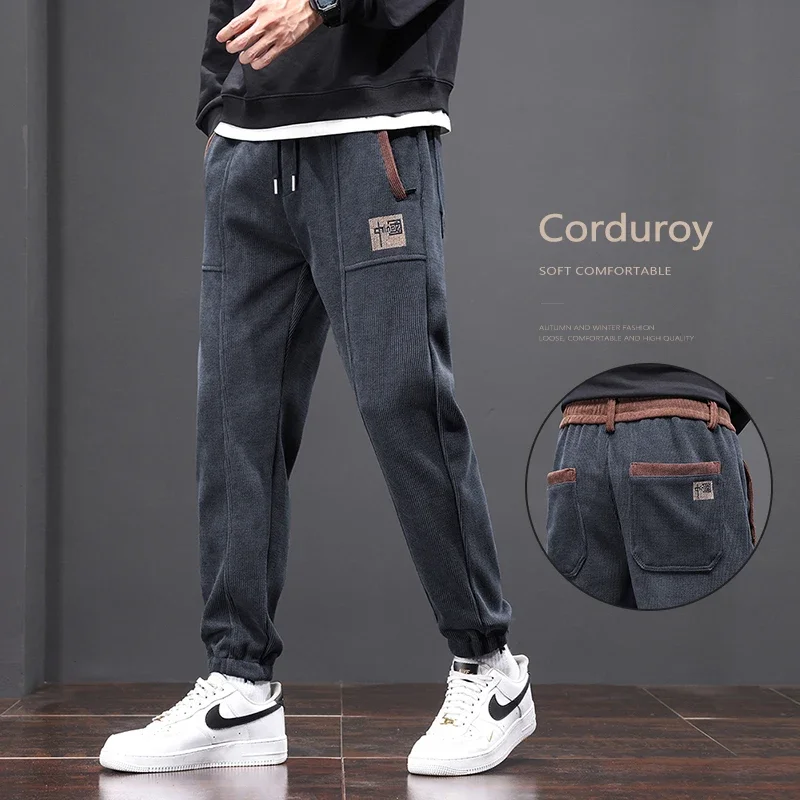 

Corduroy Men's Jogging Pants Loose Comfort Harem Casual Trousers Autumn Winter Drawstring Outdoor Streetwear Male Clothes
