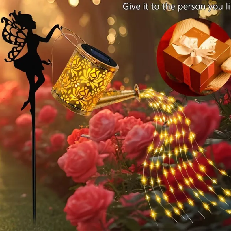 

Solar Watering Can Light With Fairy String Lights Flowing Water Effect Outdoor Garden Patio Yard Landscape Decoration Lighting