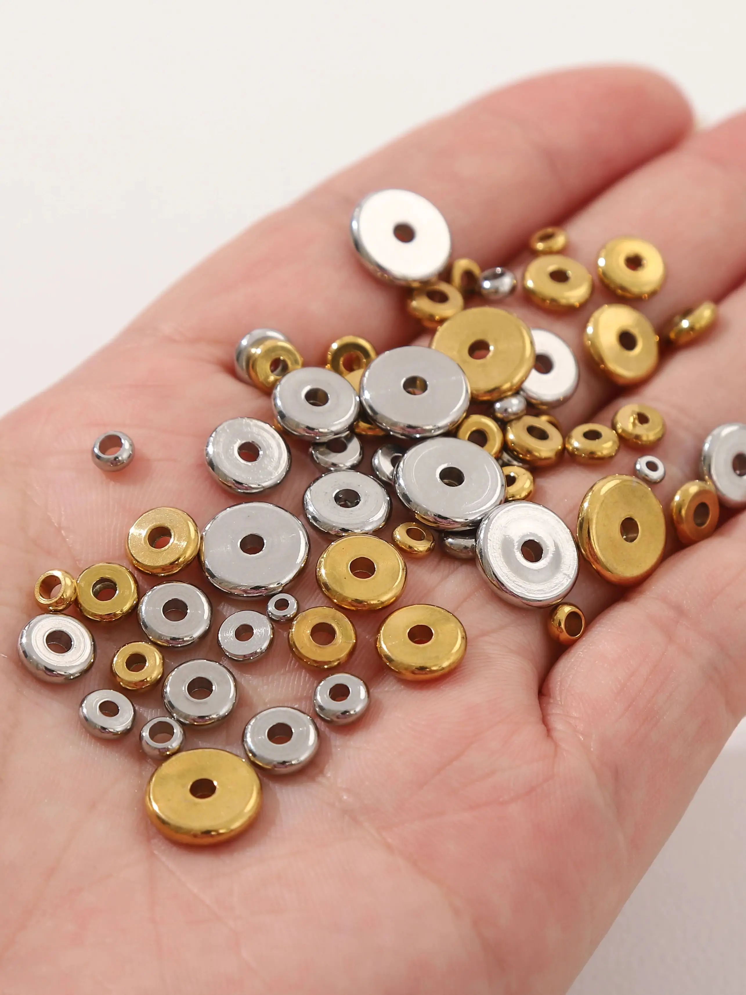 Entretoises rondes et plates en acier inoxydable, multi-tailles, couleur or/argent, perles d'espacement, accessoires de fabrication de bijoux pour Bracelet à faire soi-même, 5 à 50 pièces