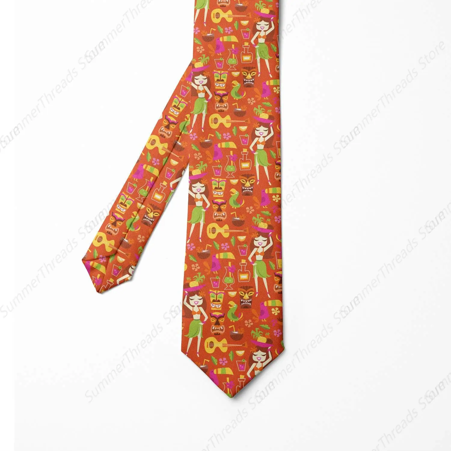 Men's Tie, Hawaiian Luau Party Aloha Tiki, 3.7