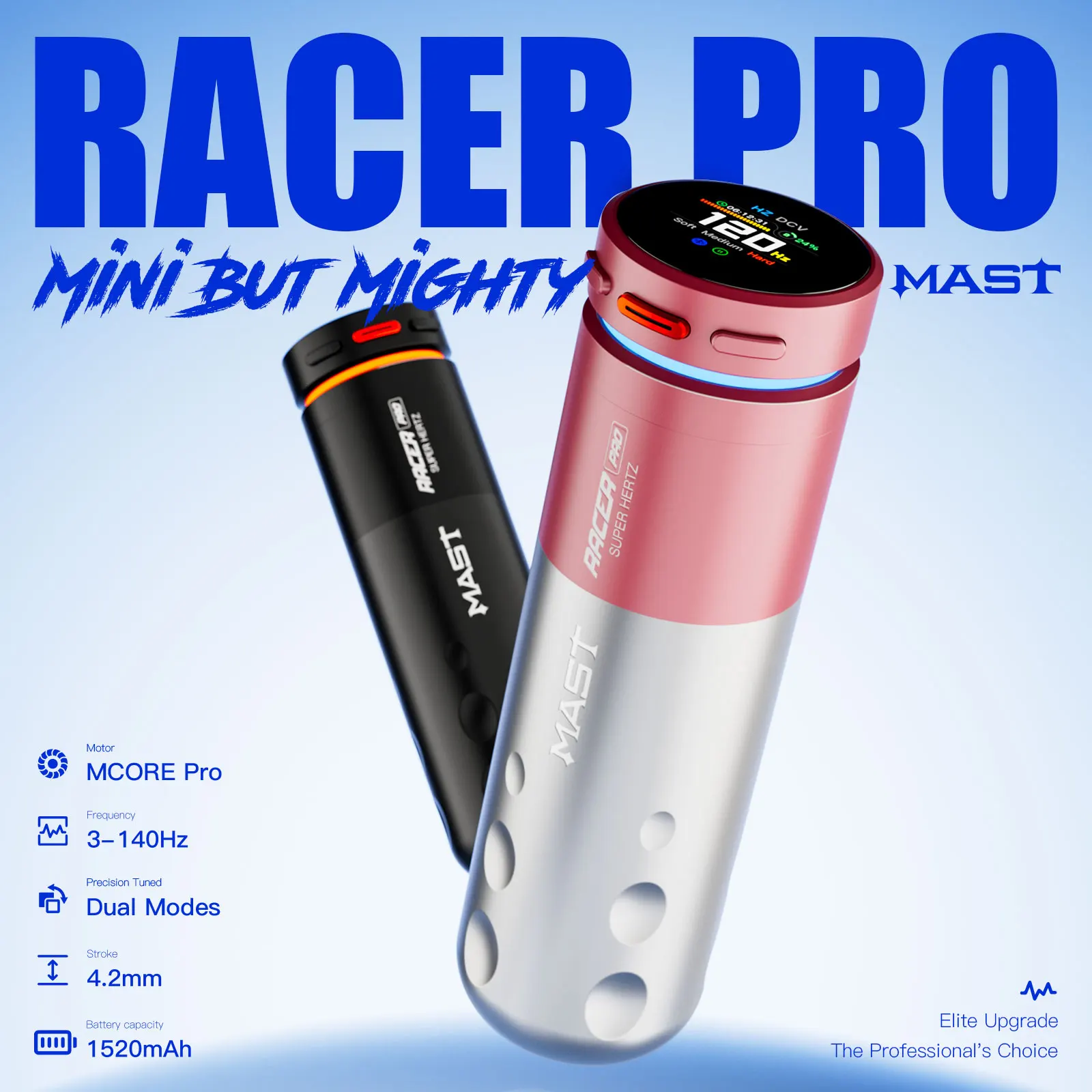 

Mast Racer Pro Short Wireless Tattoo Pen Machine Battery 4.2mm Stroke Mcore PRO Motor Adjust Soft Hard Mode Tattoo Gun