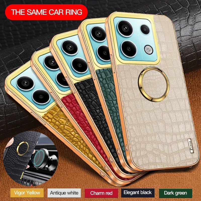 Para Redmi Note 13 Pro Plus 13C 4G 5G funda de teléfono con soporte de anillo magnético textura de cocodrilo fundas suaves de silicona de cuero PU