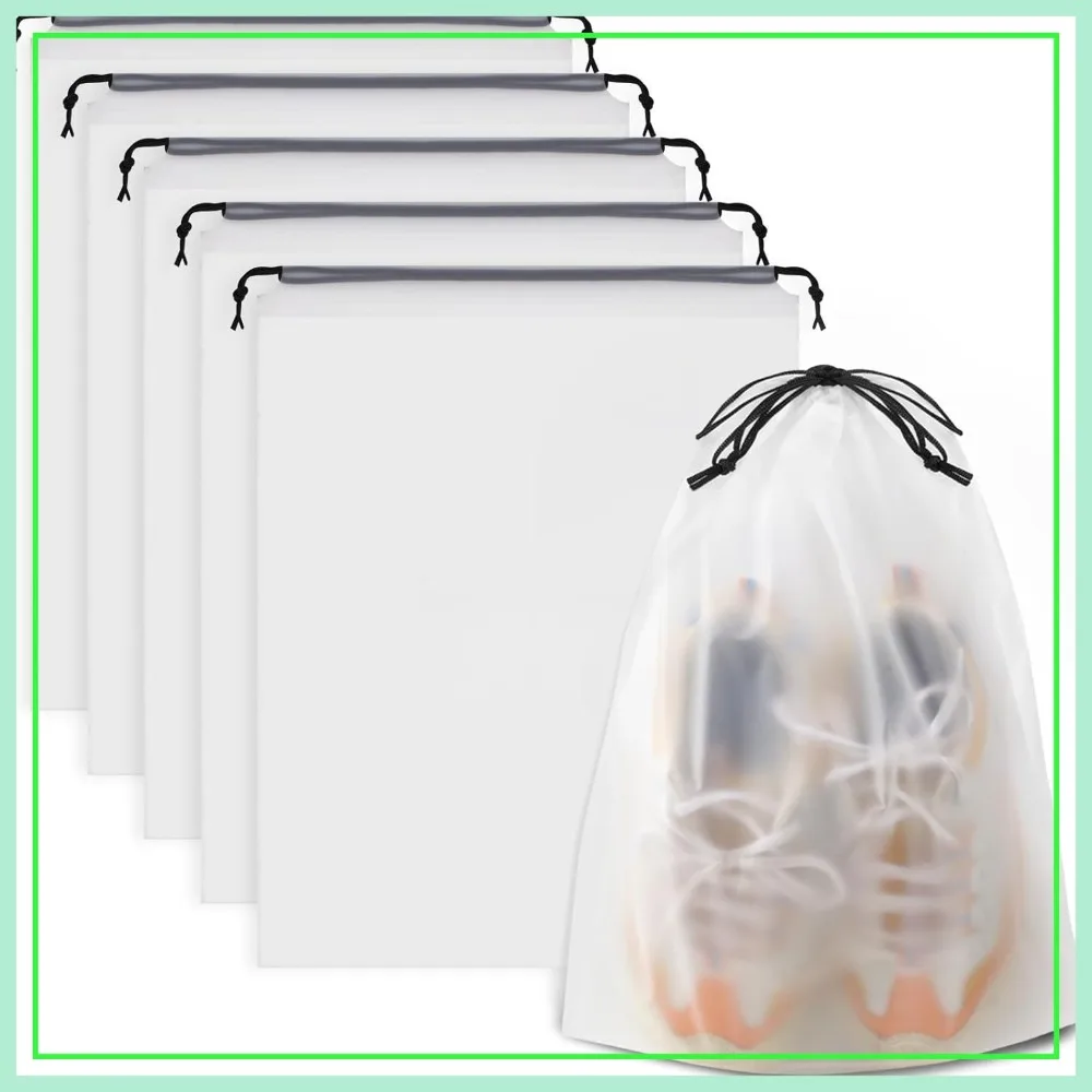 

Waterproof Travel Drawstring Shoe Bags - Clear, 5-Pack, 15.7x11.8in, Storage & Packing Essentials for Men & Women