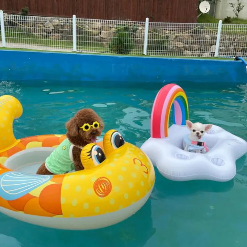 Summer Swimming Pool Dog Supplies Rainbow Cloud Cup Seat Dog Swimming Ring Cola Beer Drink Inflatable Water Ice Bar