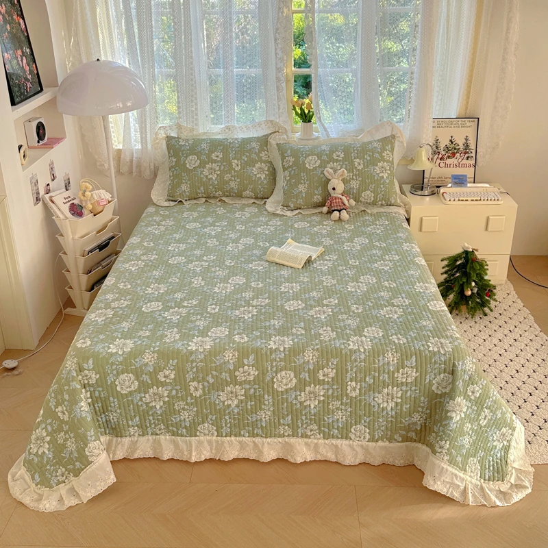Flower Print Bedspreads Thick Quilted Bed Cover Skin-Friendly Lace Bedspread for Home Queen/King Size Blanket for Bed 침대 커버