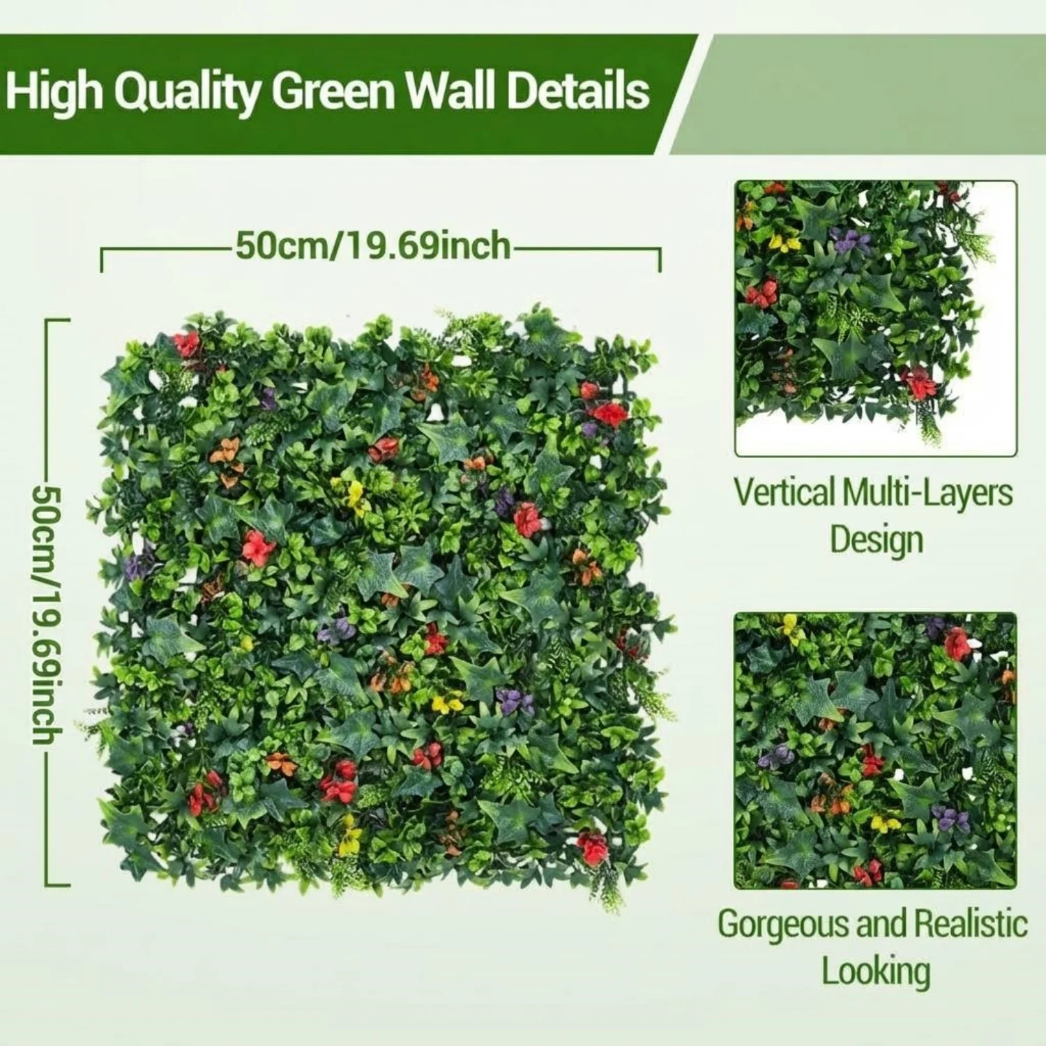 4/8/12 Pack 50x50cm Artificial Grass Wall Panels, Faux Hedge Mats, Balcony Patio Wedding Backdrop,Faux Green Wall Decor