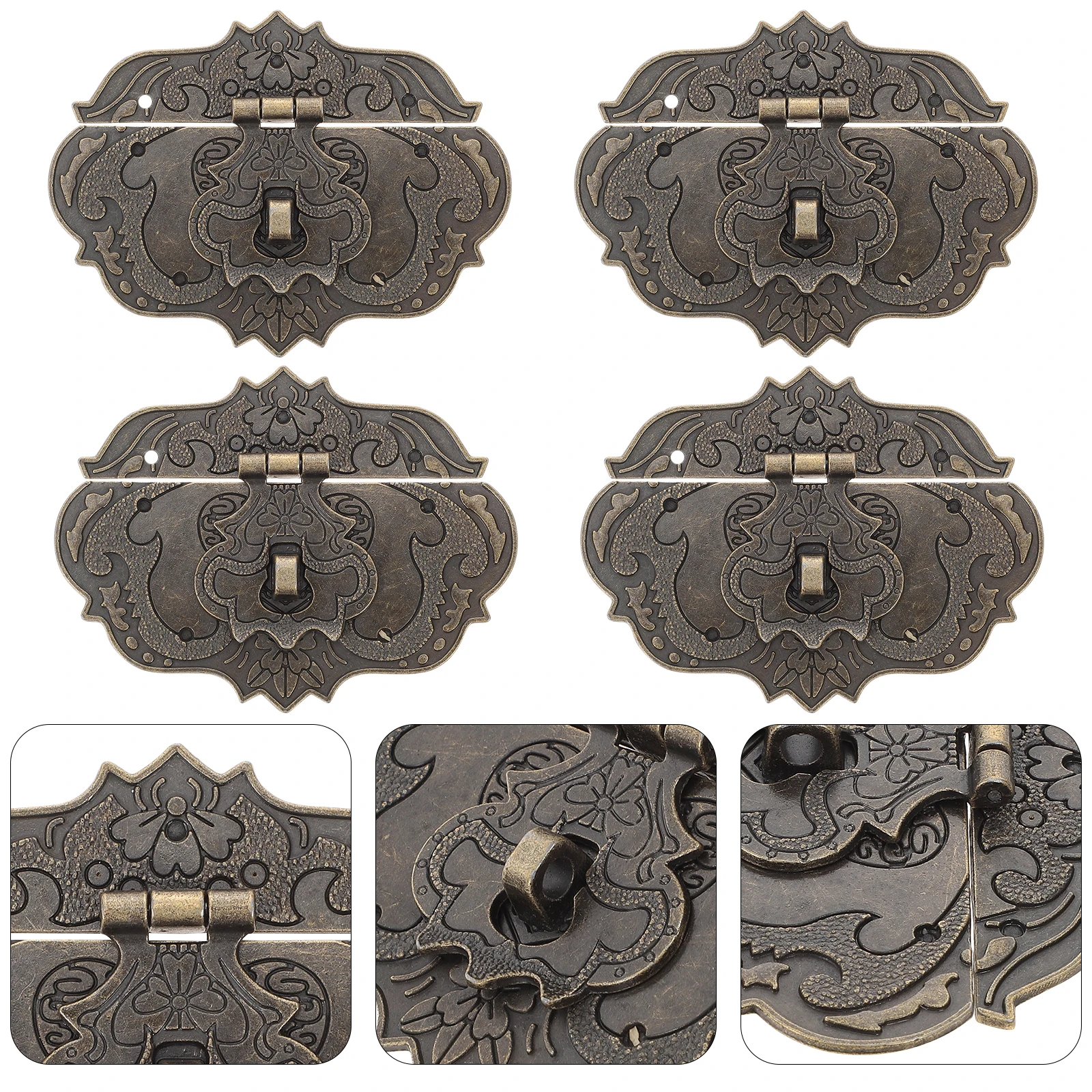 4 Pcs Box Lock Panel Zinc Alloy Vintage Clasp Cabinet Buckle Hasp Latch for Jewelry Wooden Boxes Retro Hardware Durability