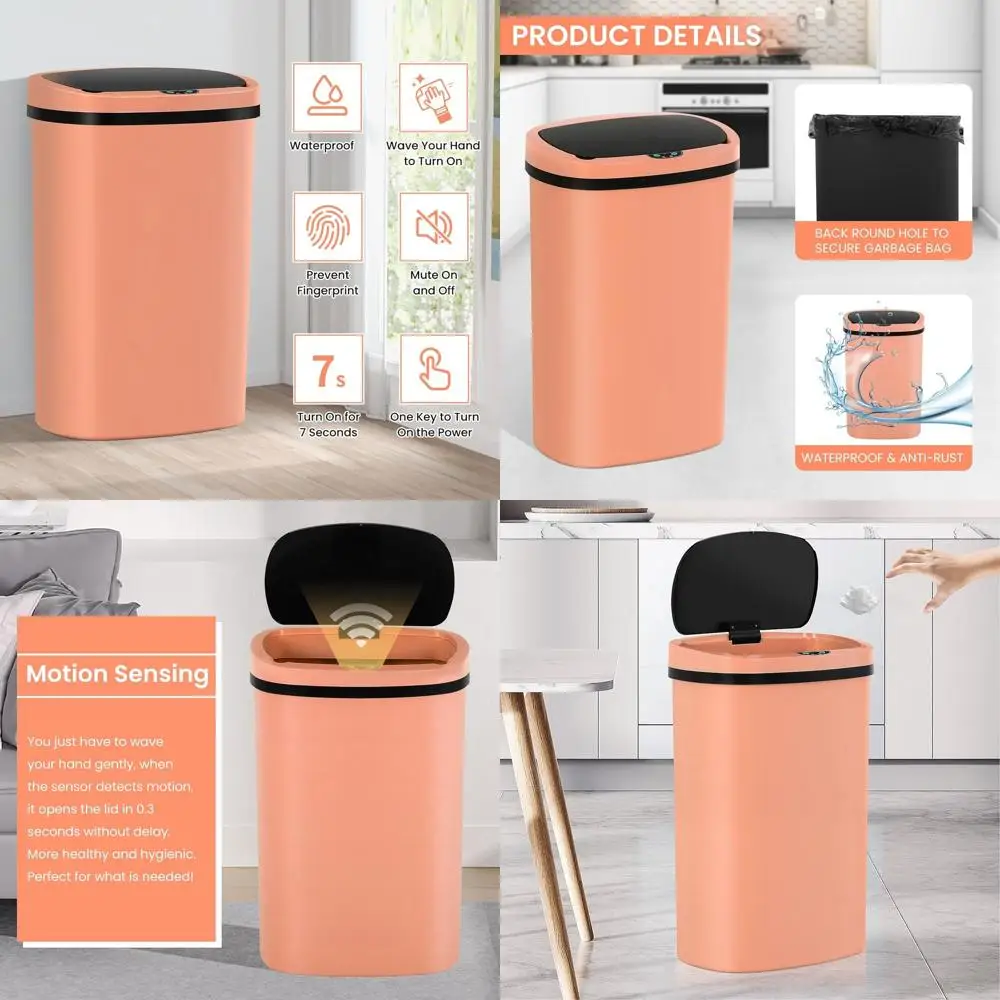

Автоматическое бесконтактное мусорное ведро на 50 л с датчиком движения для кухни, ванной и спальни (2 шт., розовое)