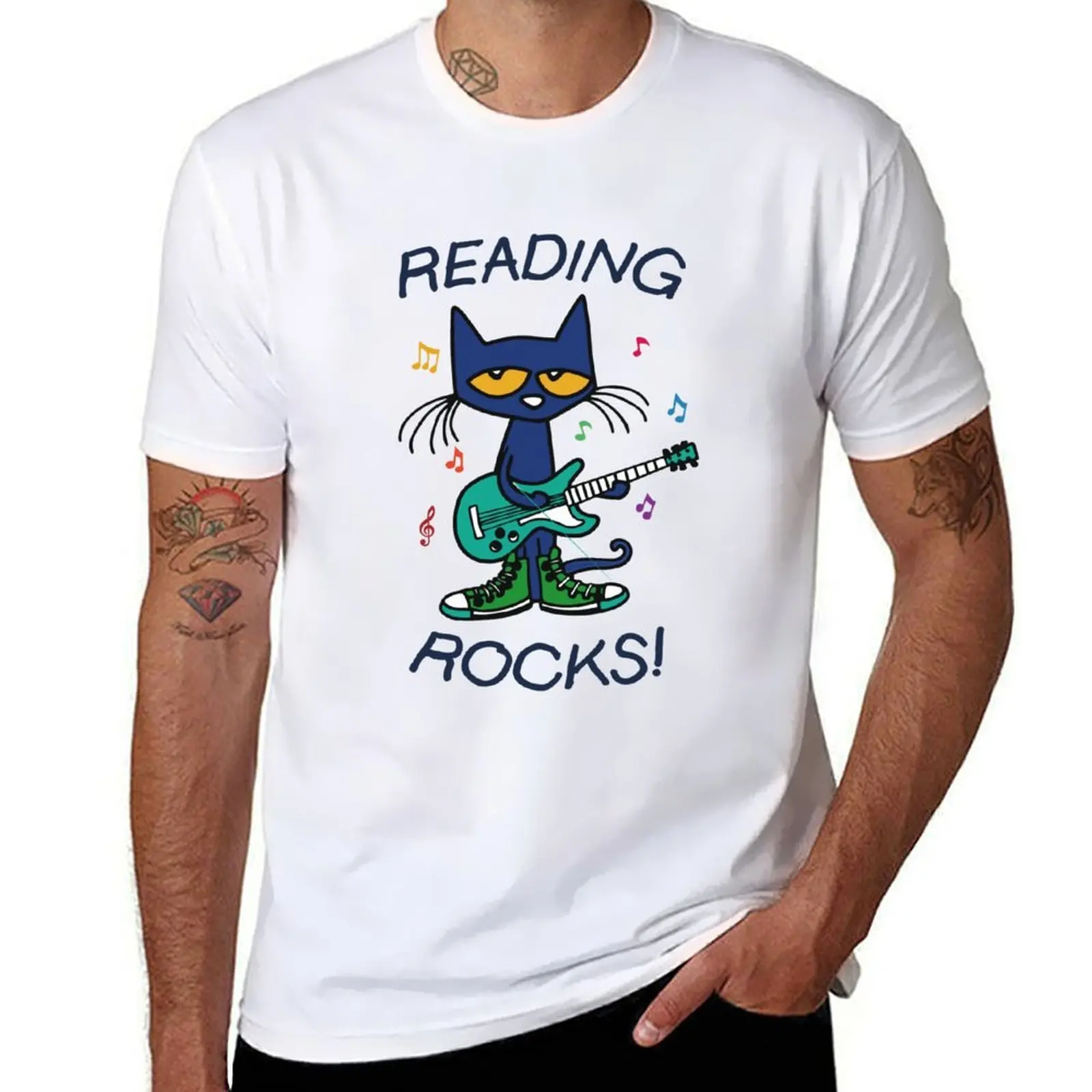 

Pete the cat Reading rocks T-Shirt t shirt custom print man t shirt summer t shirt man casual T-Shirt
