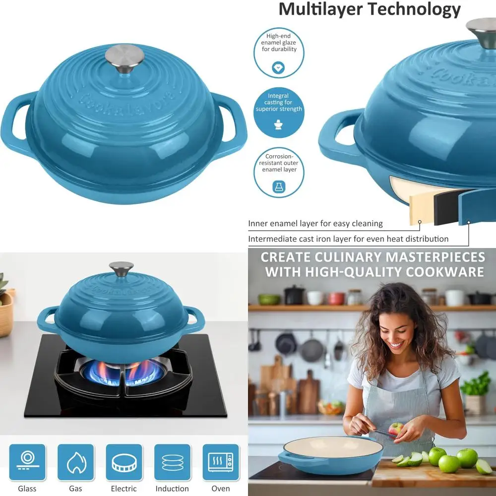 

Non-Stick 2-Quart Oval Enamel Cast Iron Dutch Oven for Bread Baking - Ideal for Sourdough, Loaf, and More