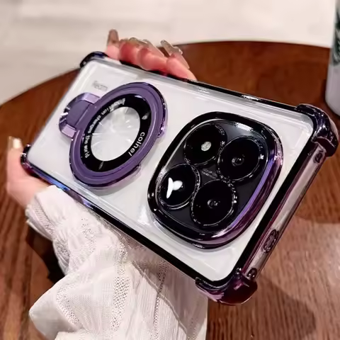 Transparent Shockproof Magnetic Bracket Phone Case For Xiaomi Poco X7 X6 F7 Pro M6 F6 F3 X5 X3 POCO C65 C75 C71 Silicone Cover