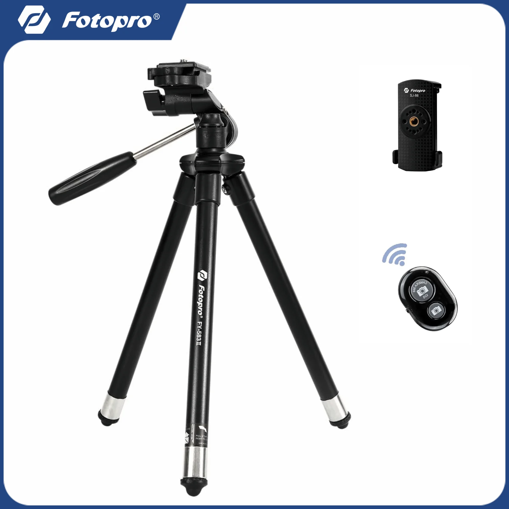 

Fotopro Lightweight Phone Tripod 106CM Camera Tripod Stand with Bag Phone Mount Travel Tripod for Camera iPhone FY583