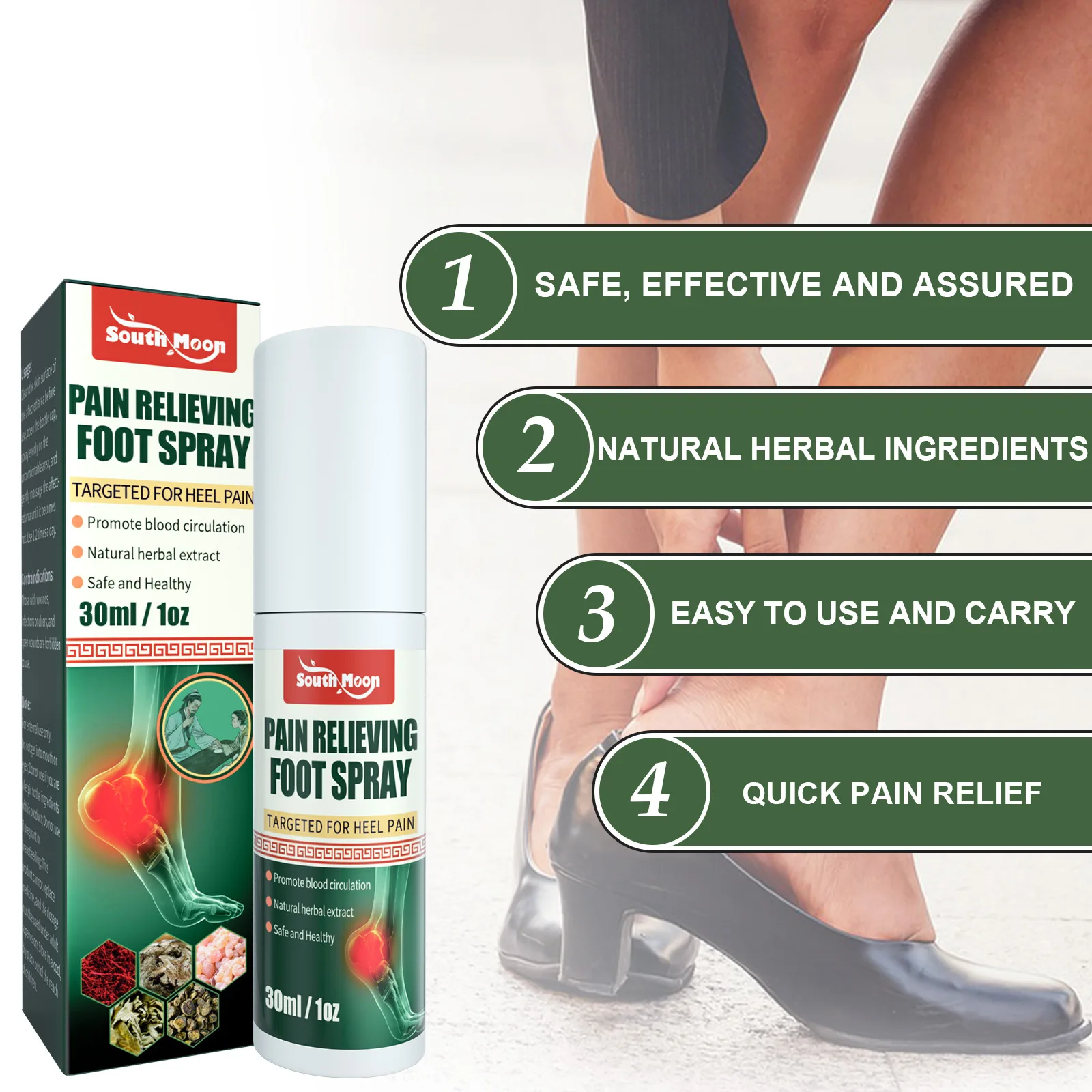 South Moon Heel Pain Spray Rapid Relief Feet Calcaneal Bone Tendonitis Fasciitis Achilles Counterpain Relief Heel Spur Treatment