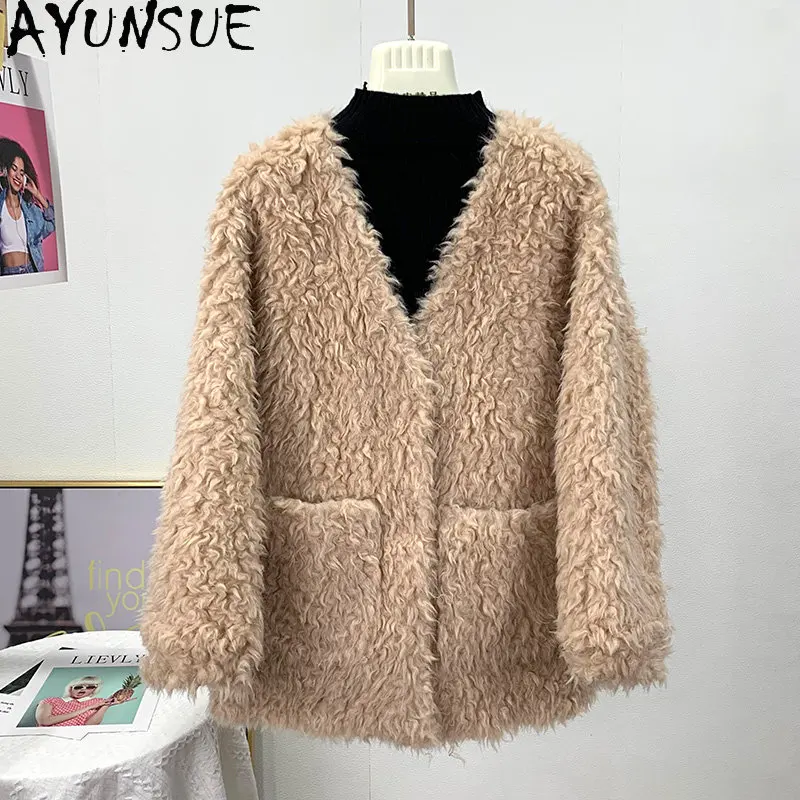 AYUNSUE Casual Fur Coats for Women 2023 Winter Sheep Shearing Jacket Women Wool Coats Fur Jackets New Streetwear Abrigos Mujer